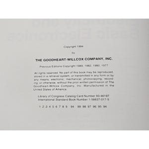 May include: A white page with black text. The text includes the copyright information for a book published in 1994 by The Goodheart-Willcox Company, Inc. Previous editions are also listed. The text also includes the Library of Congress Catalog Card Number and the International Standard Book Number.