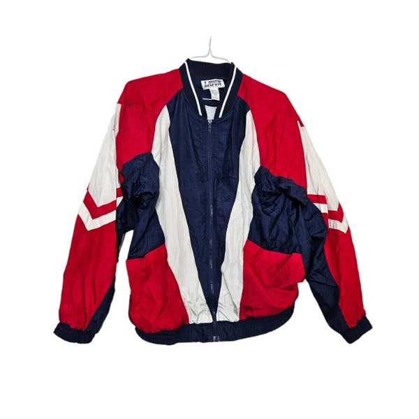 Vintage 80s Lavon Windbreaker Track Jacket Men’s Large Color Block Red White & Blue Colorful Athletic Jacket - vintage clothing fashion
