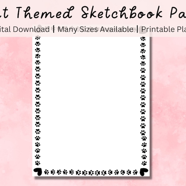 Cat Themed Sketchbook Page, Cute Stationary, Digital Download Stationary, Instant Download, Kids Sketchbook Page, sketchbook printable