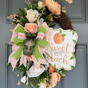 Peach Grapevine Wreath for front door, Sweet as a Peach Wreath for front door, Summer Wreath for front door, Peach Wreath for door decor