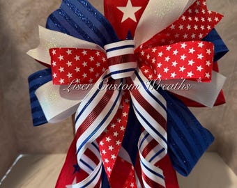 Patriotic Bow for lantern, USA bow for lantern, America bow, Bow for lantern, 4th of July bow decor, Red white and blue bow, Memorial bow
