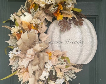 Fall Neutral Pumpkin Wreath, Fall Neutral Grapevine Wreath, Autumn Neutral Grapevine, Grapevine Wreath, Fall Wreath, Autumn Wreath, Fall