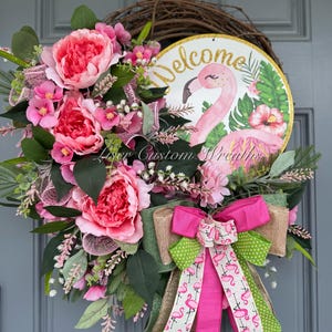 Flamingo wreath for front door, Summer Wreath for front door, Front door wreath, Flamingo Decoration, Flamingo Grapevien Wreath, Door Decor