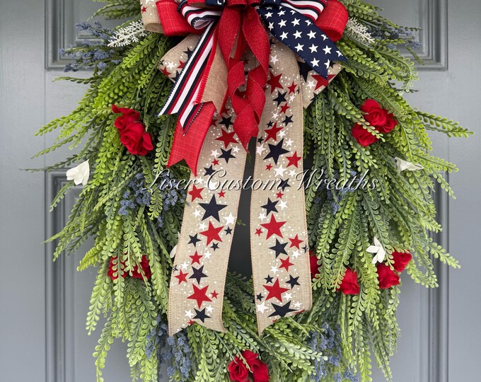 Patriotic Wreath for Front Door, Fourth of July Front Door, Patriotic ...