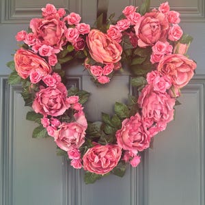 Pink Roses Heart Wreath, Heart Grapevine Wreath, Valentine Heart Wreath, Roses Wreath, Grapevine Wreath, Pink Wreath, Wedding Decor, decor