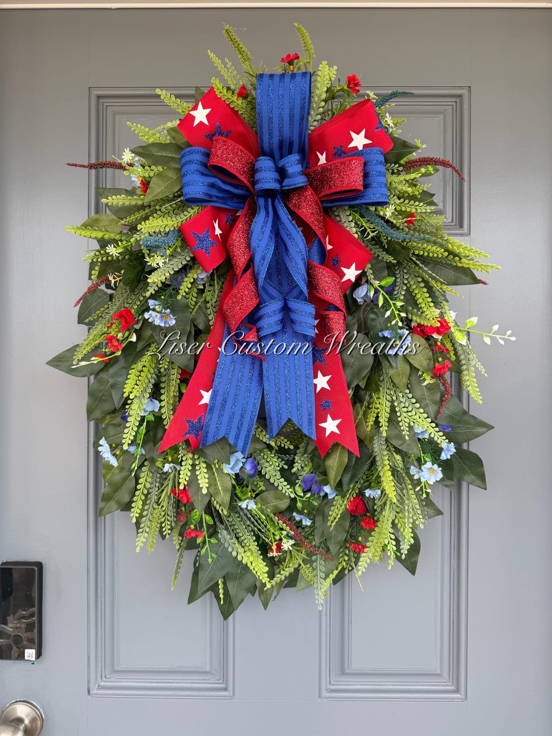 Patriotic Front Door Wreath – Red White Blue Summer Door Decor With ...