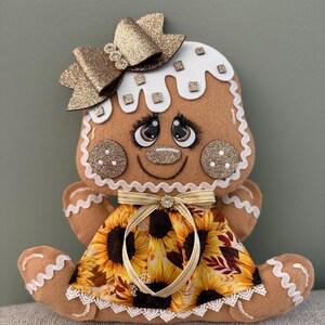 Sunflower Gingerbread Doll Decor, Fall Gingerbread Attachments, Autumn Attachment Decorations, Wreath Attachments, Thanksgiving attachments