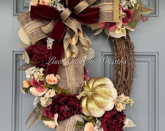 Fall Wreath for front door, Pumpkin Door Wreath, Fall Grapevine Wreath, Pumpkin Wreath, Front door wreath, Fall decoration, Pumpkin Wreath