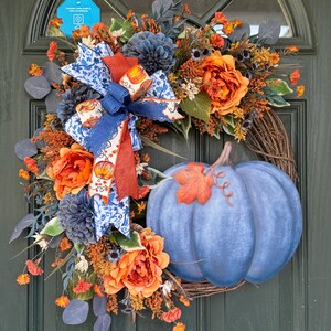 Blue Pumpkin Grapevine Wreath: Fall Floral Door Decor - Etsy