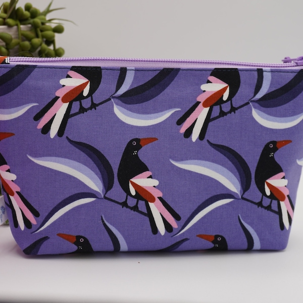 Blue bird Medium zipper pouch, coin purse, makeup bag, waterproof  READY TO SHIP Designer Jocelyn Proust Australian Fabric