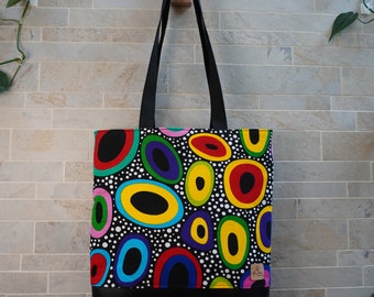 Modern African fabric Small Tote Bag, Waterproof lining, READY TO SHIP Designer