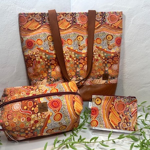 Tela aborigen australiana, bolso de mano, neceser, neceser, monedero, impermeable
