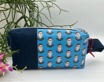Ruth Bader Ginsburg RBG Boxy zipper pouch, makeup bag, pencil case, READY to SHIP Custom fabric