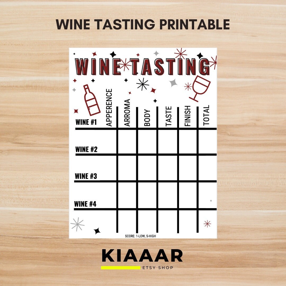 Wine Tasting Score Card Wine Party Dinner Download Printable - Etsy