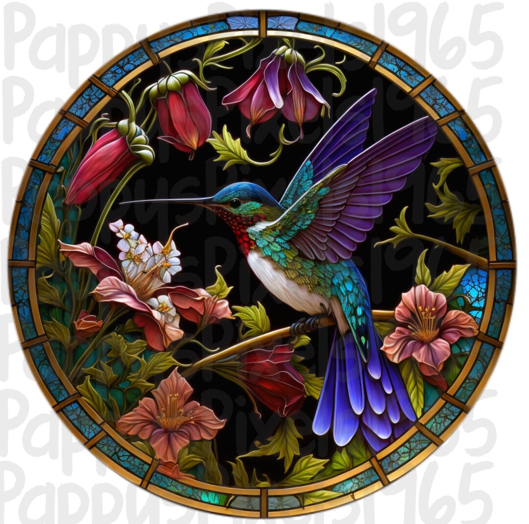 Hummingbird Stained Glass Round Png Sublimation Digital Design Etsy