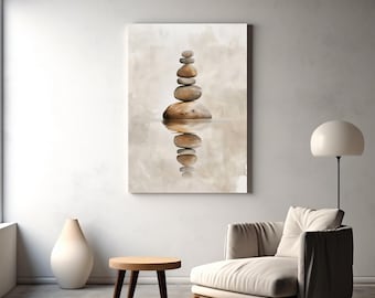 Japandi Zen Stone Stack Art Print | Neutral Boho Decor