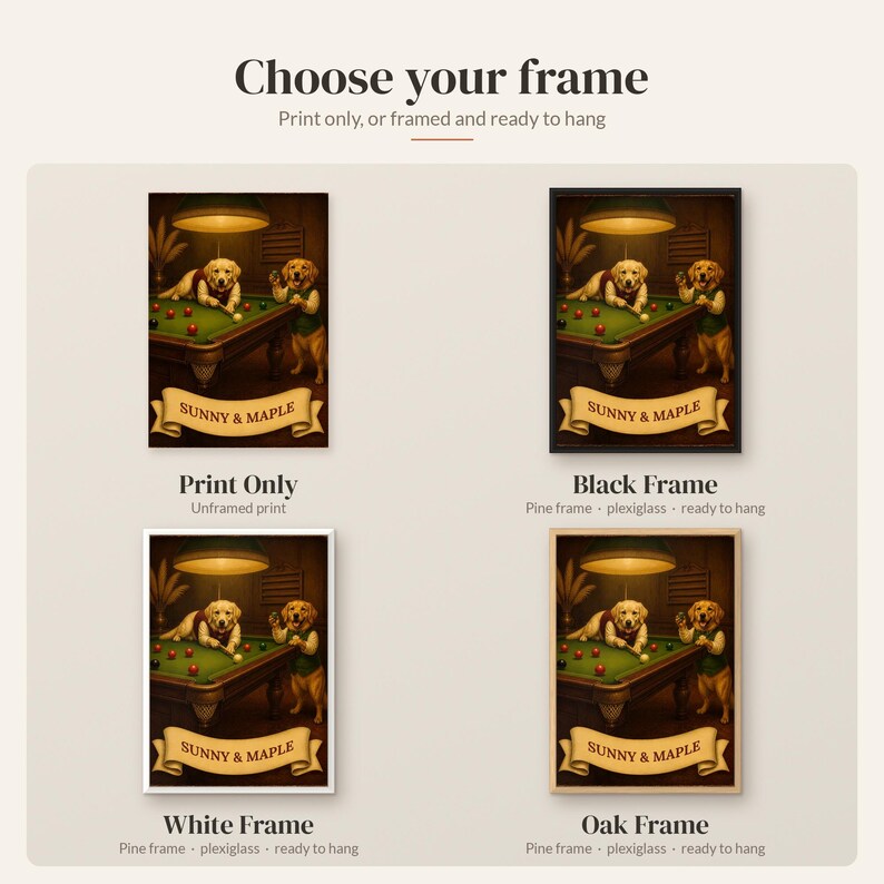 Two Option Guide Poster Personalised Golden Retriever Snooker Print, Custom Two Dog Names ...