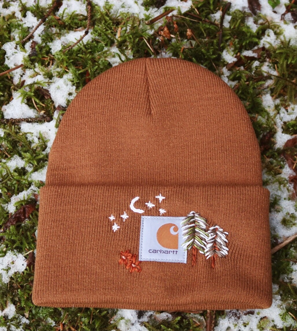 Snowy Pine Tree Carhartt Beanie Embroidered Women's Etsy