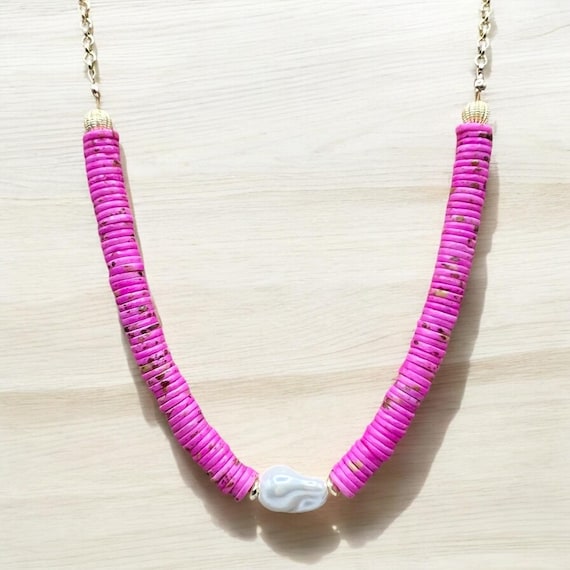 Pink Tourmaline and Large Pearl Beaded Women’s Necklace