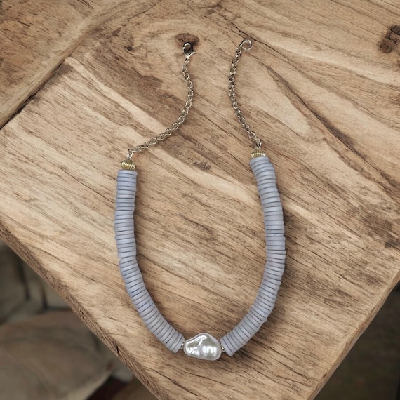 Pearl Light Blue Beaded Women’s Necklace, Elegant Layering, Statement Pearl Necklace