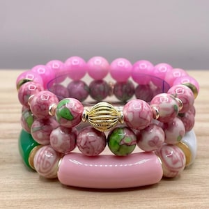Pink & Green Spring Fling Bracelet Collection, Women&#39;s stretch, layering bracelet set