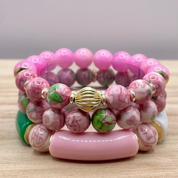 Light Pink & Green Spring Fling Bracelet Collection - Purchase individually or as a set