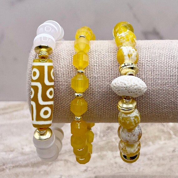 Vibrant Yellow and White Women's Statement Stretch bracelets. Purchase individually or as a set.