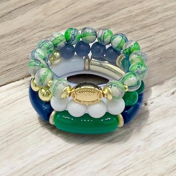 Navy and Green, Gold Women's Bracelets| University College Team bracelets| Fighting Irish Bracelet| UND
