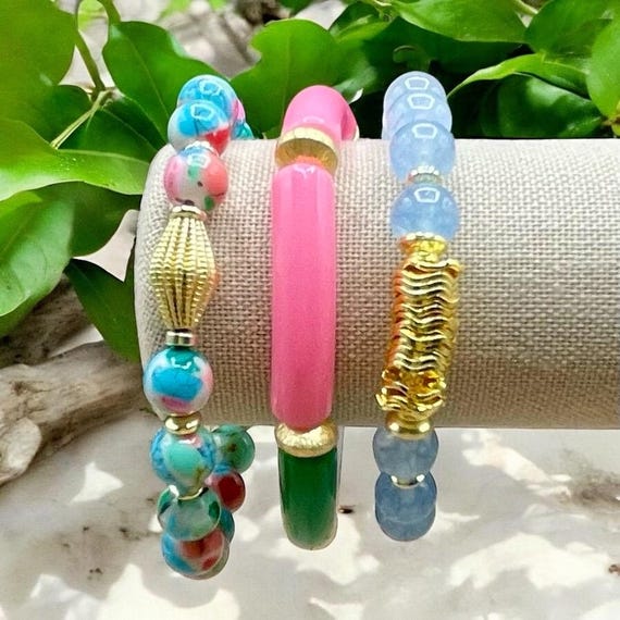 Multi-Colored Spring Mini Bracelet Collection for Mom- Purchase individually or as a set- Pink, Blue, Green!