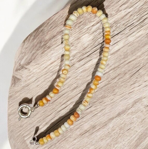 Orange/Yellow Opal Gemstone, Beaded Necklace with Gold tone clasp, Custom length available.