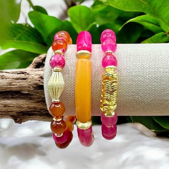 Fushia Pink & Orange Women’s MINI Sunrise Bracelet's - Purchase individually or as a set - 8mm mini bracelets.