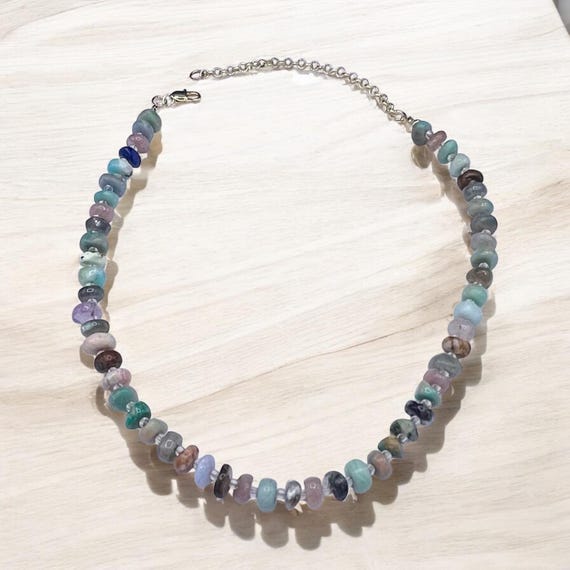 Multicolor Agate Gemstone Necklace – Irregular Rondelle Beads –  Chain Extender – Colorful Natural Stone Jewelry – Boho natural style