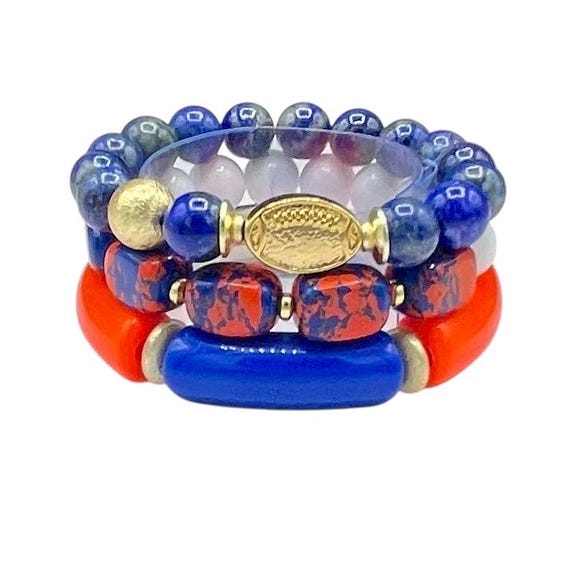 Orange and Navy School, College Colored Team Bracelets| College Game Day Bracelet Set