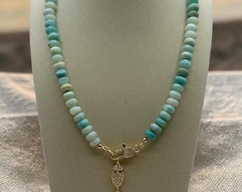 Green Opal Necklace, Boho Beach Coastal Jewelry, Resort Style