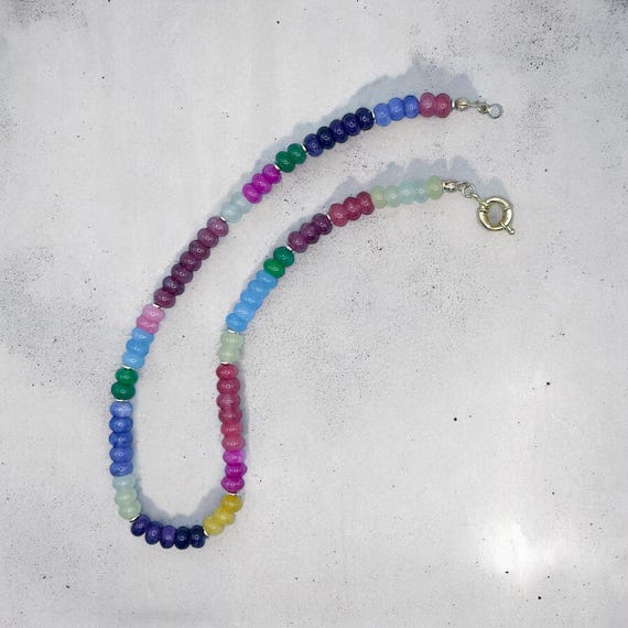Colorful Jade Beaded Necklace with Gold Charm Holder Clasp | Multicolor Gemstone Necklace for Charms | Trendy Charm-Ready Jewelry