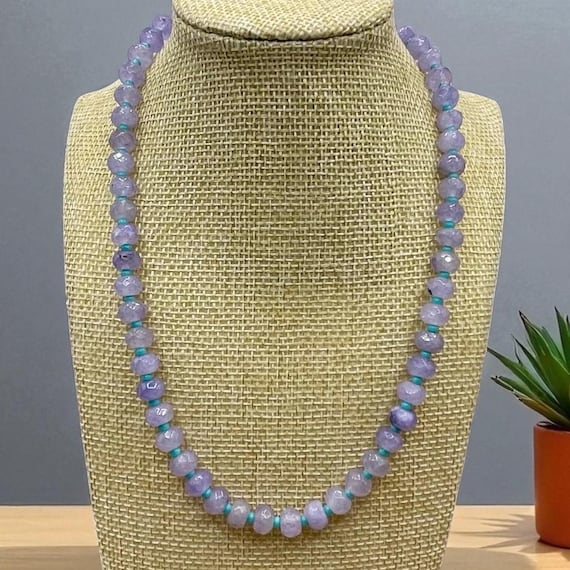 Mermaid Bloom - Lilac,Purple Jade and Turquoise glass beaded Necklace with gold tone clasp