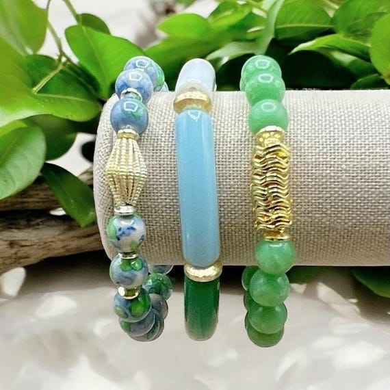 Green & Sky Blue Mini Bracelet Collection - Purchase individually or as a set - Women's beaded bracelets