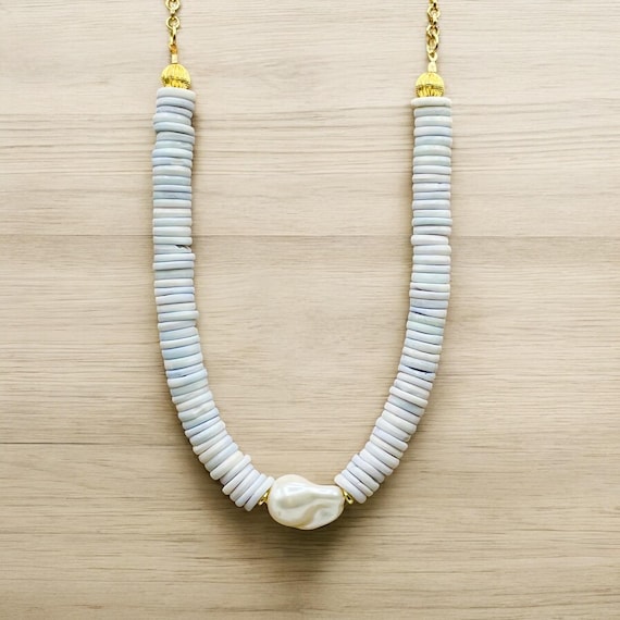 Pearl Light Blue Beaded Women’s Necklace, Elegant Layering, Statement Pearl Necklace