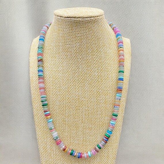 Multi-Colored, Rainbow Stone Beaded Necklace with Toggle Clasp, Custom Necklace length available.