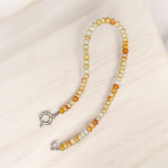 Butter Yellow Opal Gemstone, Beaded Necklace with Gold Charm Holder, Custom length available.