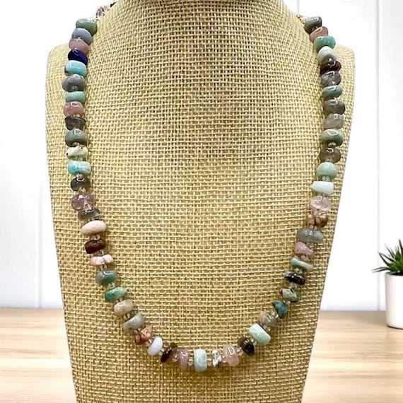 Multicolor Agate Gemstone Necklace – Irregular Rondelle Beads –  Chain Extender – Colorful Natural Stone Jewelry – Boho natural style