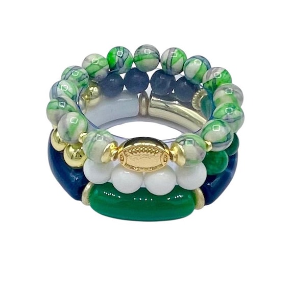 Navy and Green, Gold Women's Bracelets| University College Team bracelets| Fighting Irish Bracelet| UND