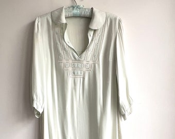 Rare Pale Green Silk and Lace Maxi Slip Dress