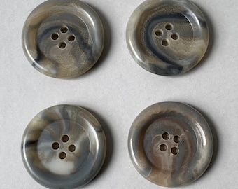 Vintage 4 marbled round grey and beige four hole medium buttons for tailoring, Buttons for jacket dress sweater shirt skirts sz 1.2inch 3cm