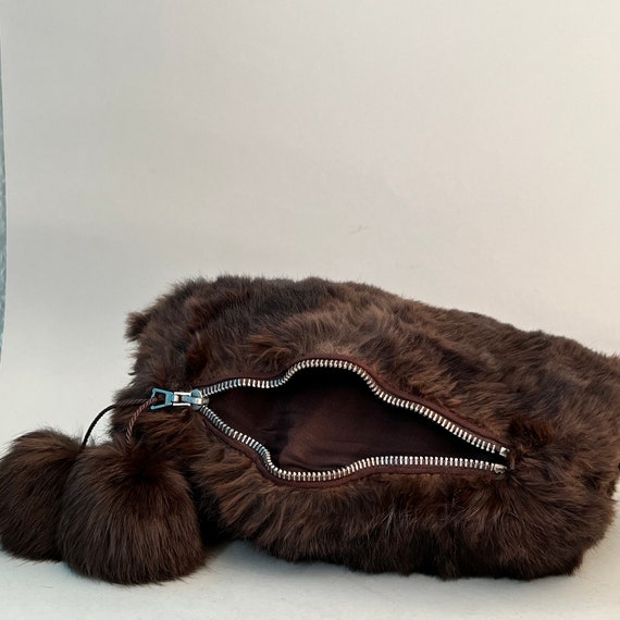 Vintage Real Brown Fur Hand Muffs with zipped pou… - image 9