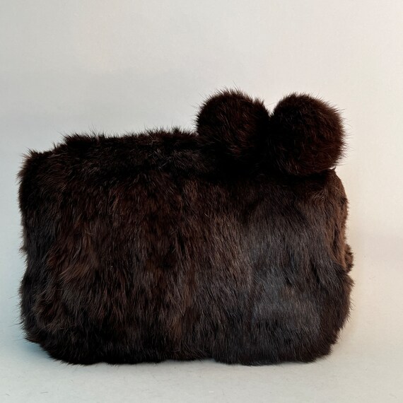 Vintage Real Brown Fur Hand Muffs with zipped pou… - image 3