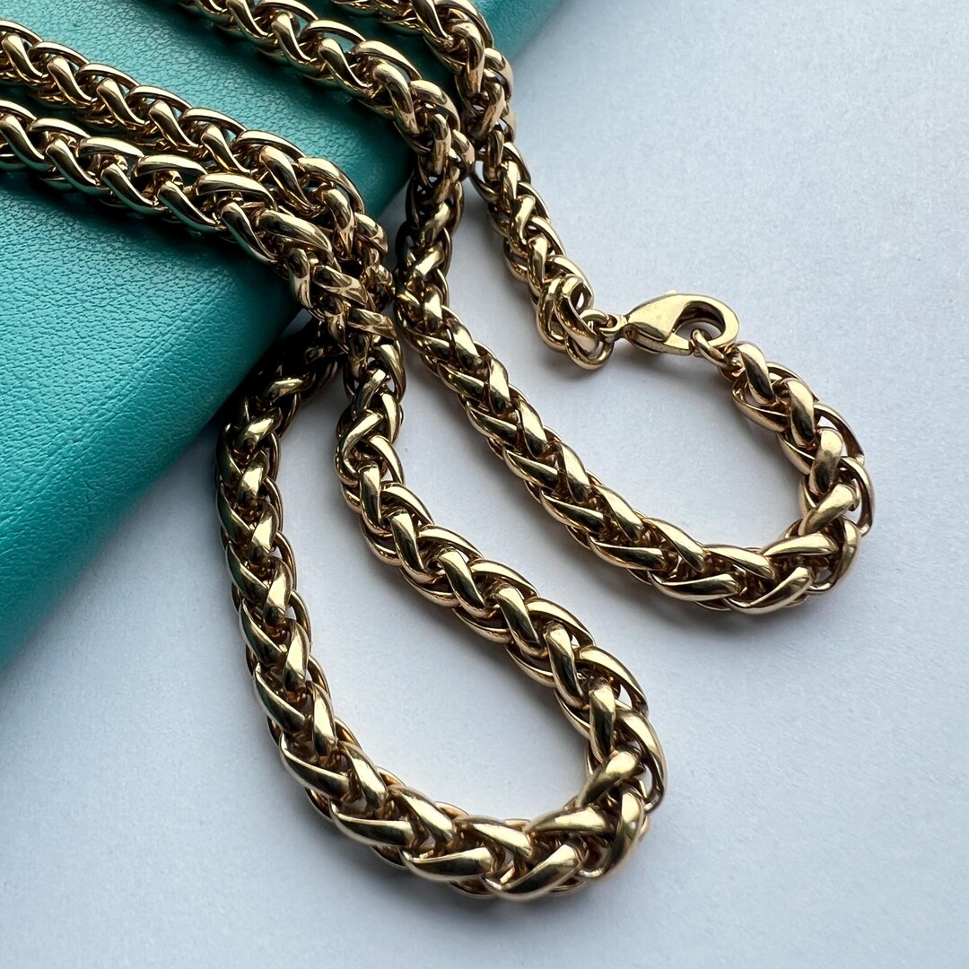 Vintage Polished Wheat Gold Plated??chain Necklace, Unisex Medium ...