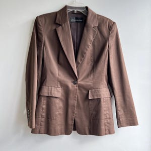 Vintage Single Button Blazer Tailored Fit in Chocolate Brown with Lining & Pockets, Classic 90s Summer Jacket Womens Small US 6 UK 10 EU 36