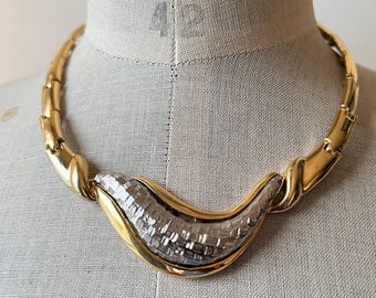 Vintage Modernist Mixed Metal Gold and Silver Collar Necklace, High Quality Brutalist Two Tone Necklace, Mother’s Day Jewelry Gift