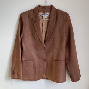 Blazer vintage de lino puro color marrón camel con un solo botón y bolsillo, chaqueta de transición de 2 botones de Christian Aurjard Paris, prendas separadas para la oficina corporativa.